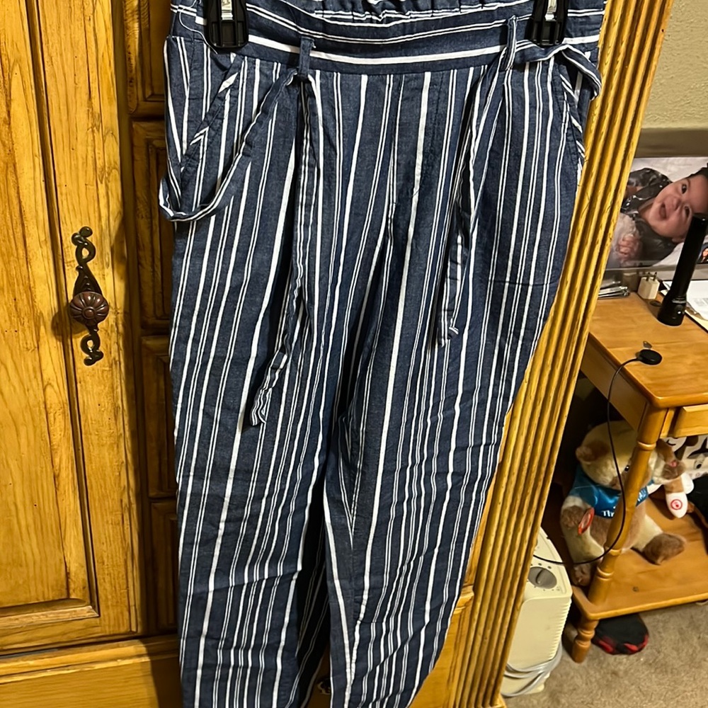 1st kiss blue and white stripped pull on pants